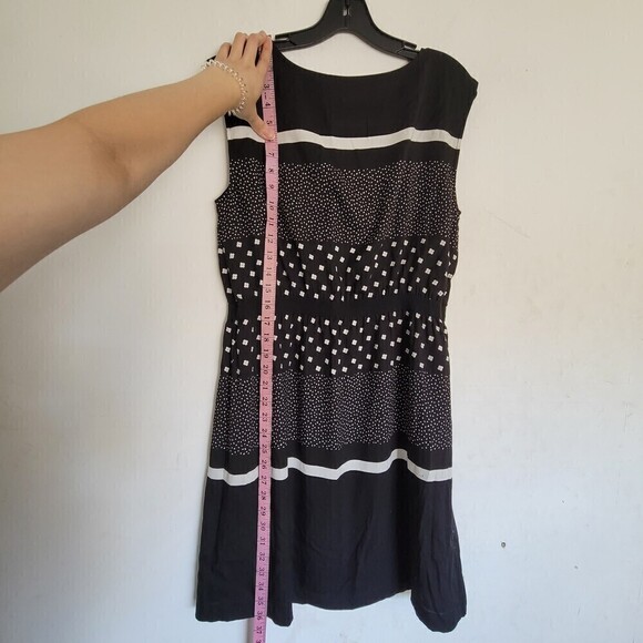 Loft Black White Polka Dot Floral Stripe Sleeveless Sheath Dress Size Medium - Picture 6 of 12